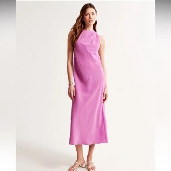 Abercrombie & Fitch High-Neck Column Midi Dress in Orchid Size Large - Picture 2 of 16